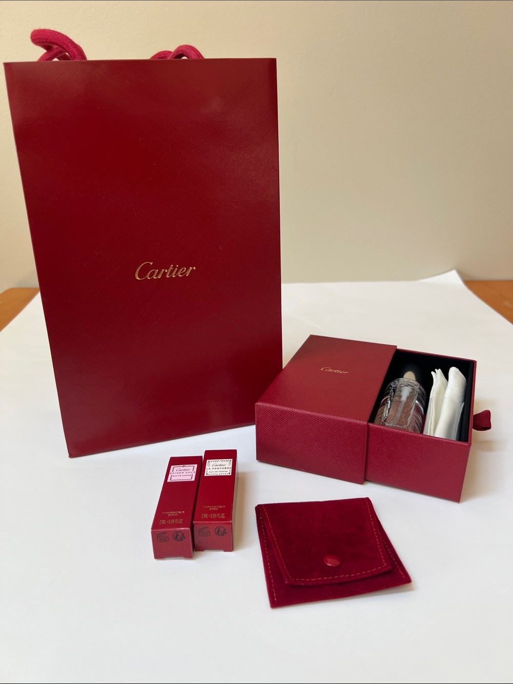 Cartier Jewelry Cleaning Set, Ring Pouch, Sample Perfume Gift Set